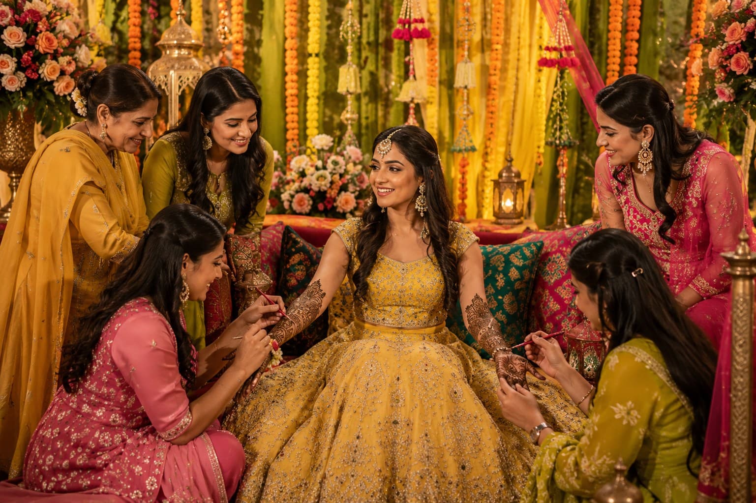 Beautiful Mehendi ceremony setup with bride seating