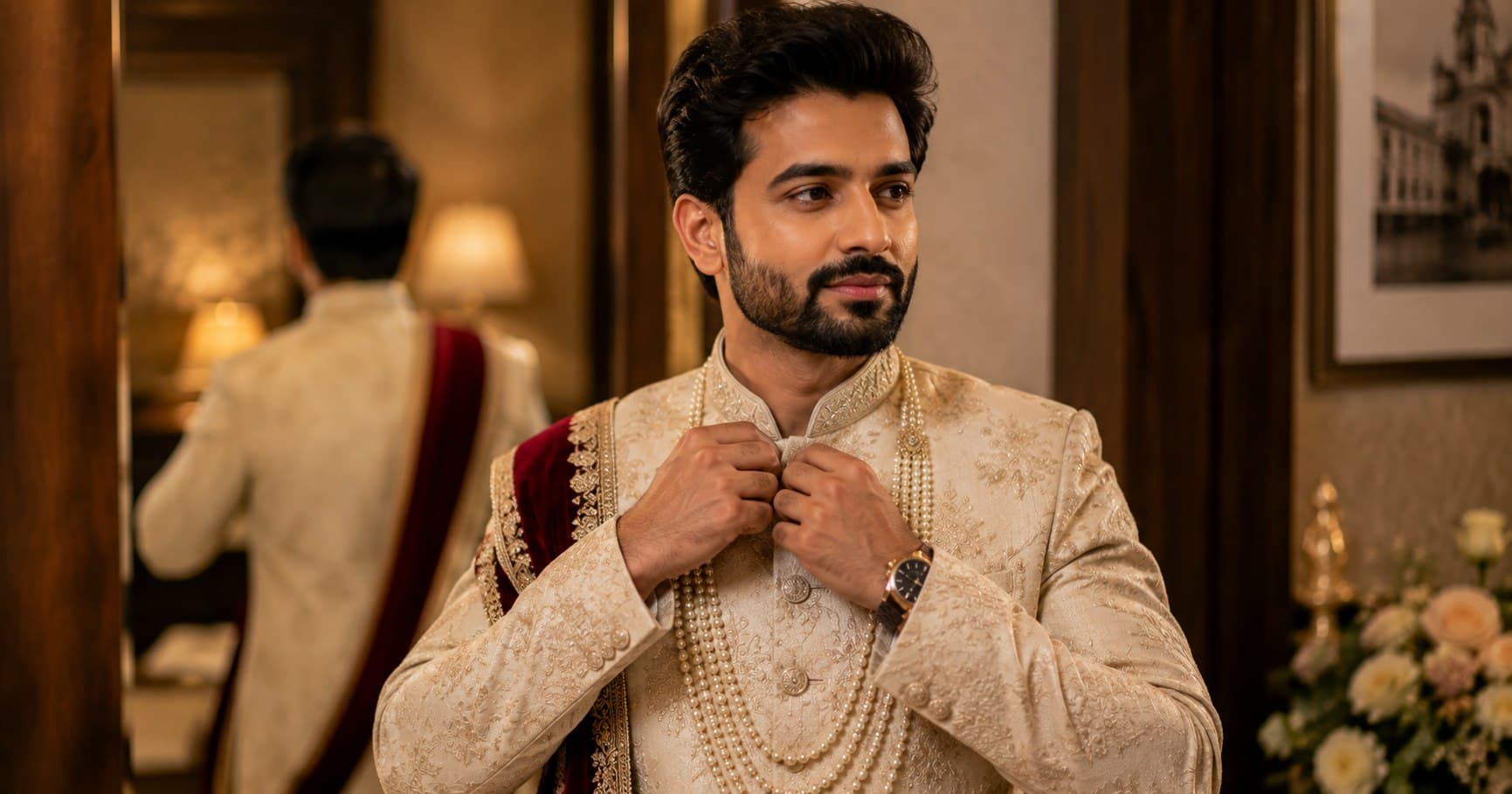 Indian groom wearing natural wedding makeup