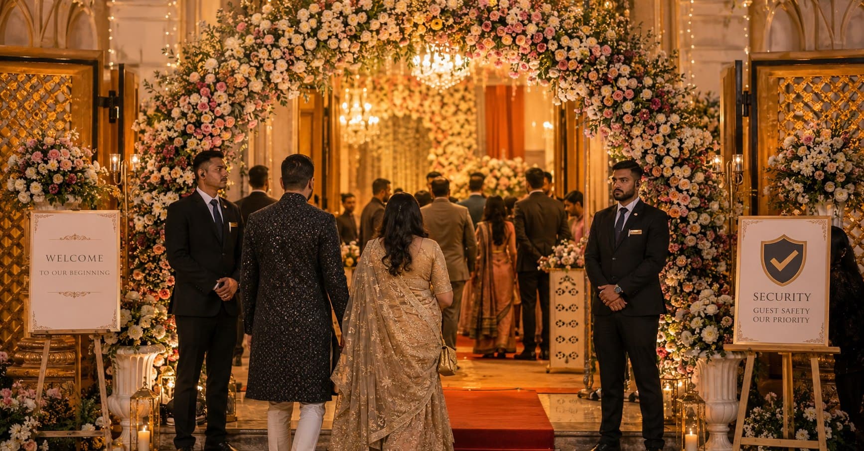 Professional security managing wedding venue entrance