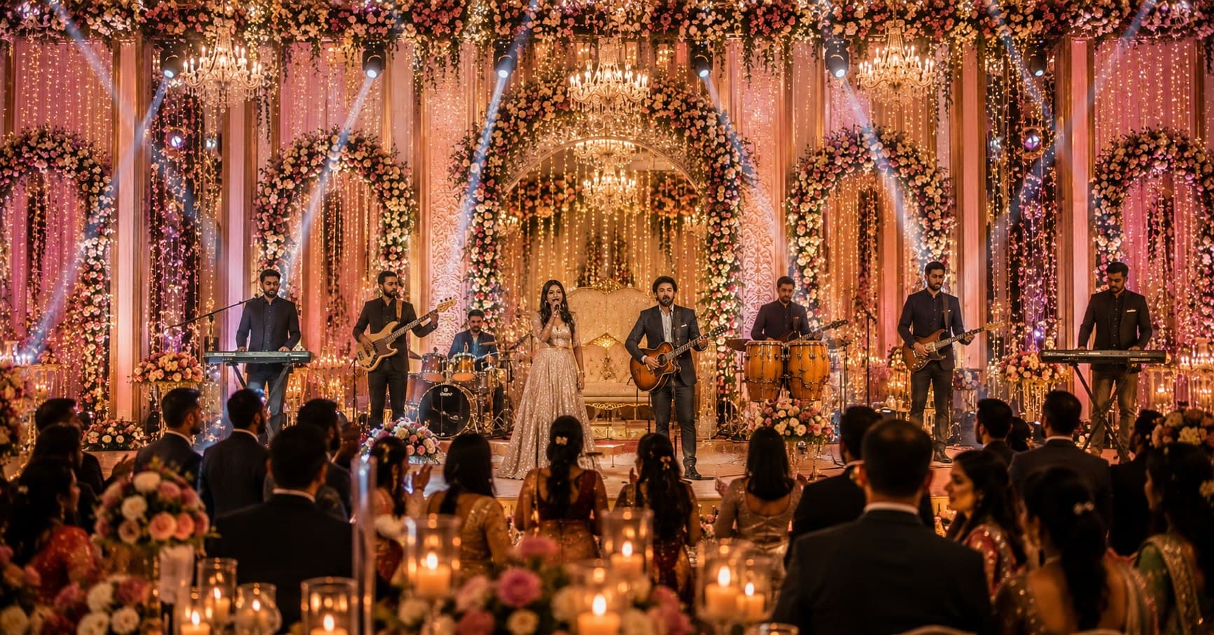 Elegant wedding music and entertainment setup at a luxury Indian wedding