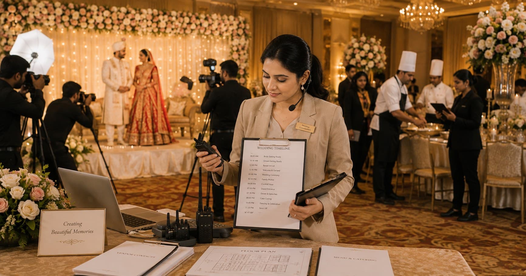 Professional wedding coordinator managing an Indian wedding day